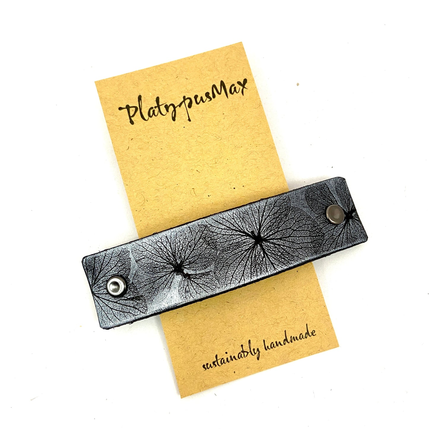 Silver Pressed Hydrangea Flowers Embossed Leather Hair Clip-0