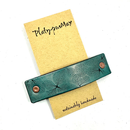 Antique Copper & Turquoise Hydrangea Flowers Embossed Leather Hair Clip-0