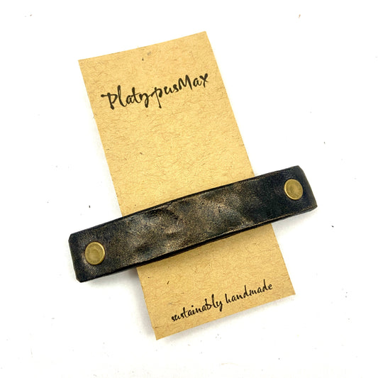 Hammered Oil-Rubbed Bronze / Antique Brass Leather Unisex Barrette-0