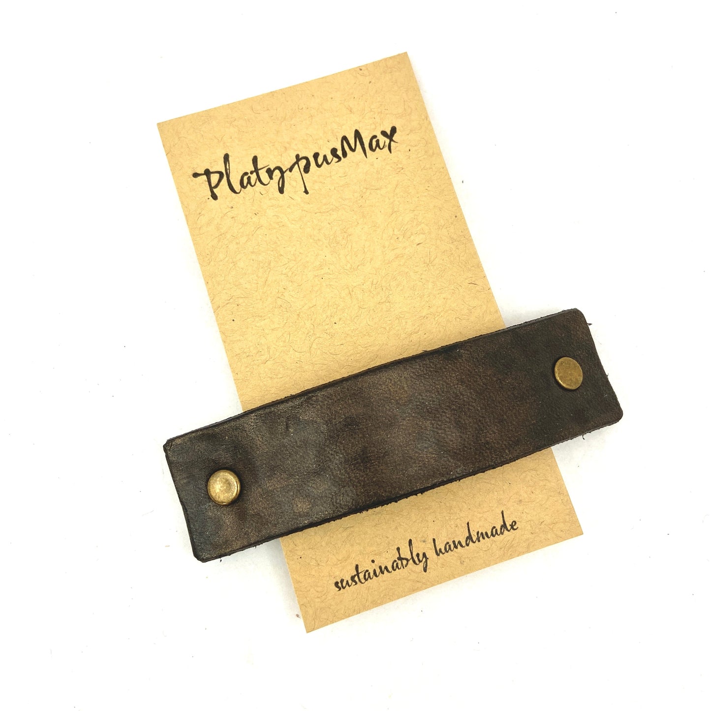 Hammered Oil-Rubbed Bronze / Antique Brass Leather Unisex Barrette-2