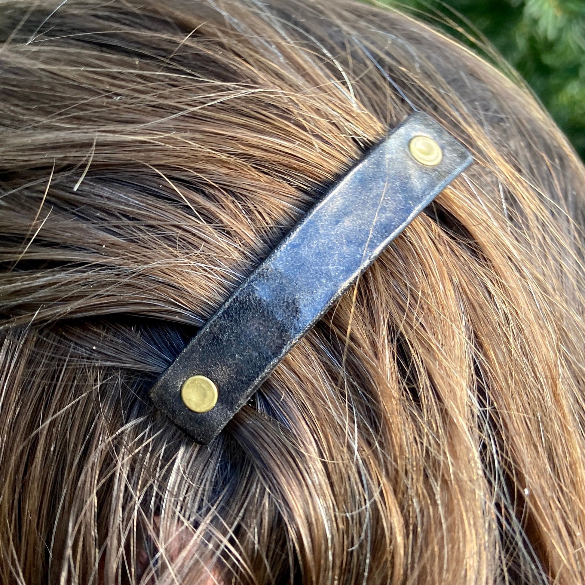 Hammered Oil-Rubbed Bronze / Antique Brass Leather Unisex Barrette-1