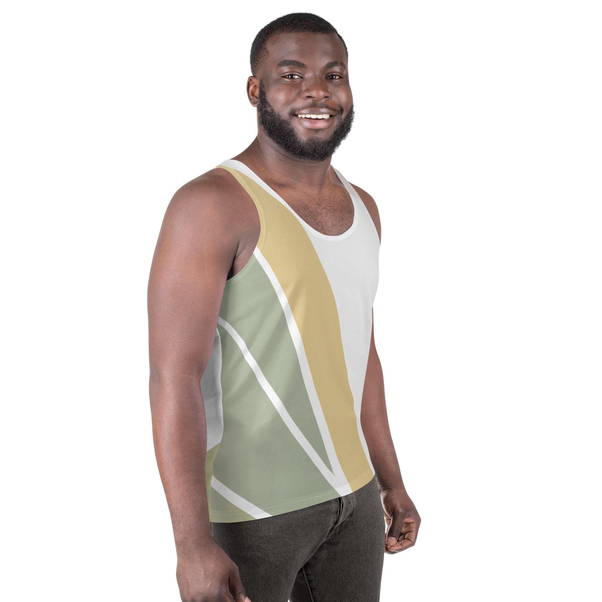 Mens Stretch Fit Tank Top - Green Abstract Geometric Pattern-2