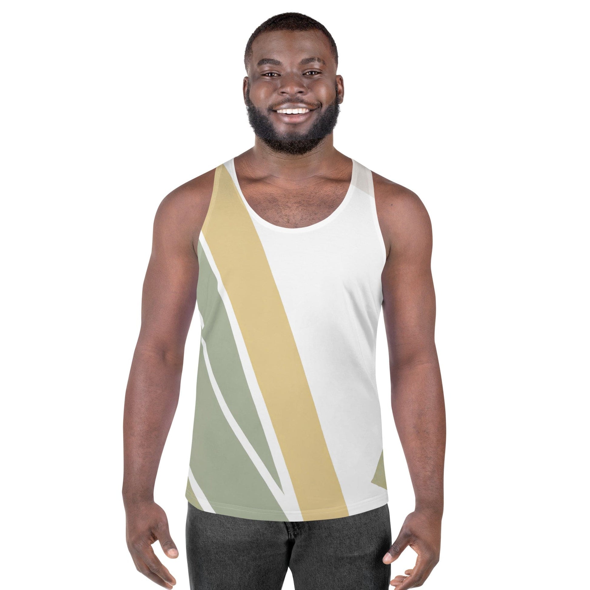 Mens Stretch Fit Tank Top - Green Abstract Geometric Pattern-0